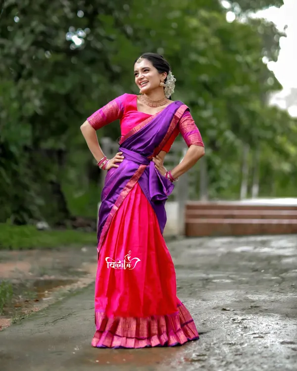 Kanjivaram_Silk_Zari_Half_Saree_Lehenga_With_Blouse_Along_With_Banarsi_Silk_Dupatta