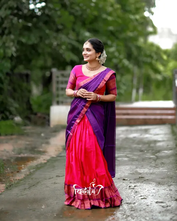 Kanjivaram_Silk_Zari_Half_Saree_Lehenga_With_Blouse_Along_With_Banarsi_Silk_Dupatta