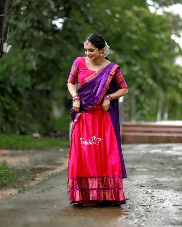 Kanjivaram_Silk_Zari_Half_Saree_Lehenga_With_Blouse_Along_With_Banarsi_Silk_Dupatta
