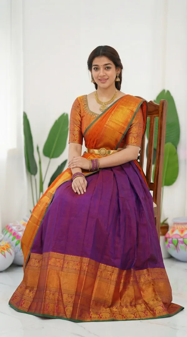 Kanjivaram_Silk_Zari_Half_Saree_stitched-Lehenga_With_Blouse_Along_With_Banarsi_Silk