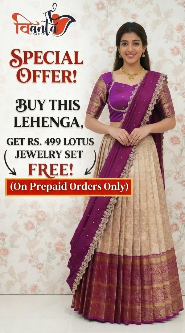 Kanjivaram_Silk_Zari_Half_Saree_stitched-Lehenga_With_Blouse_Along_With_Banarsi_Silk