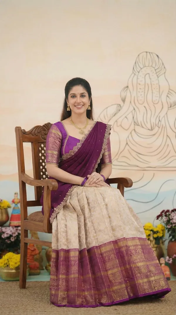Kanjivaram_Silk_Zari_Half_Saree_stitched-Lehenga_With_Blouse_Along_With_Banarsi_Silk