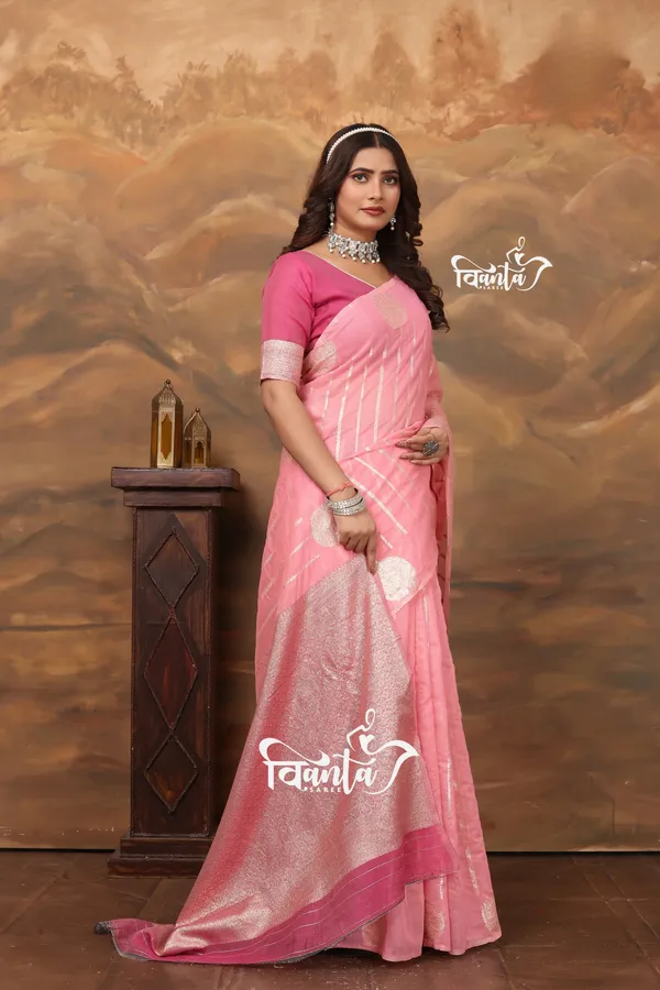 Multi_Color_Banarasi_Silk_Wedding_&_Party_Wear_Saree_&_Unstiched_Blouse_For_Women