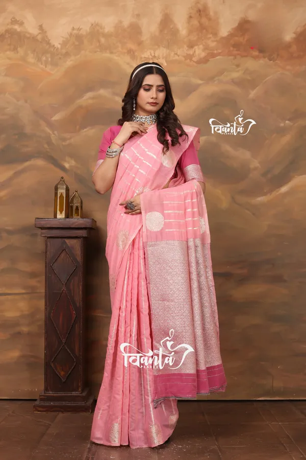 Multi_Color_Banarasi_Silk_Wedding_&_Party_Wear_Saree_&_Unstiched_Blouse_For_Women