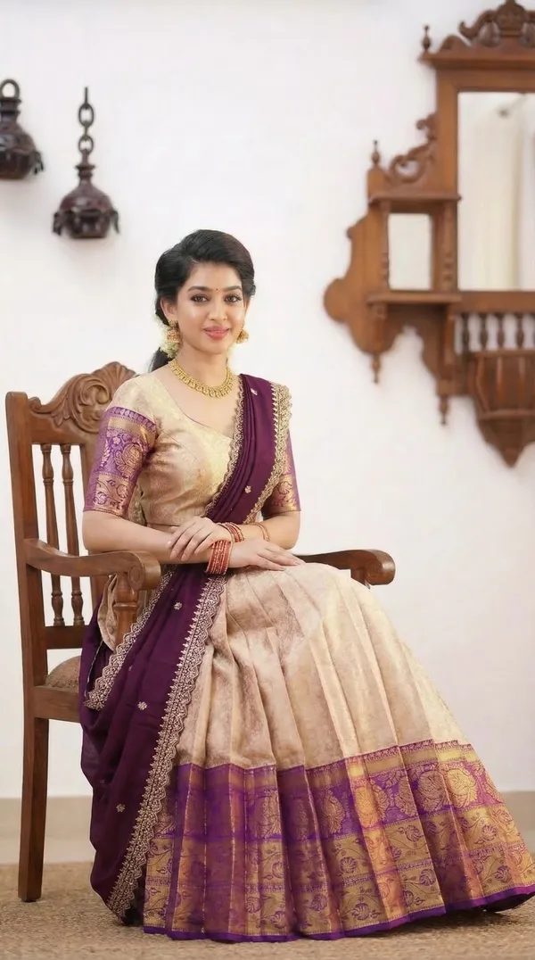 Kanjivaram_Silk_Zari_Half_Saree_stitched-Lehenga_With_Blouse_Along_With_Banarsi_Silk