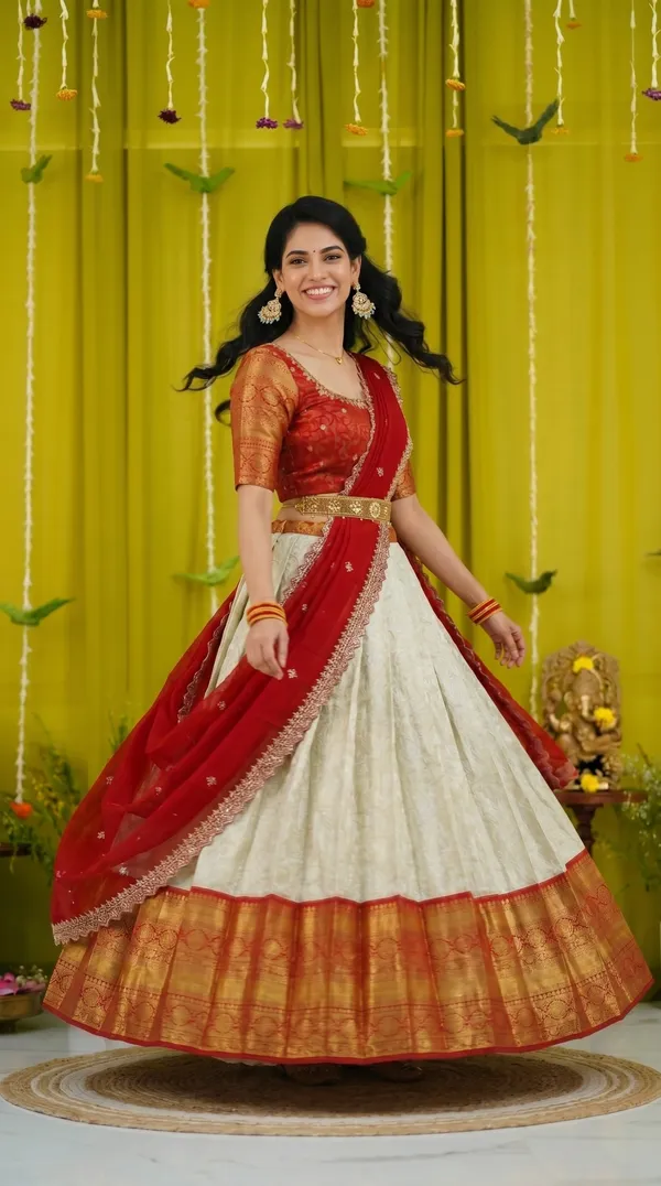 Kanjivaram_Silk_Zari_Half_Saree_stitched-Lehenga_With_Blouse_Along_With_Banarsi_Silk