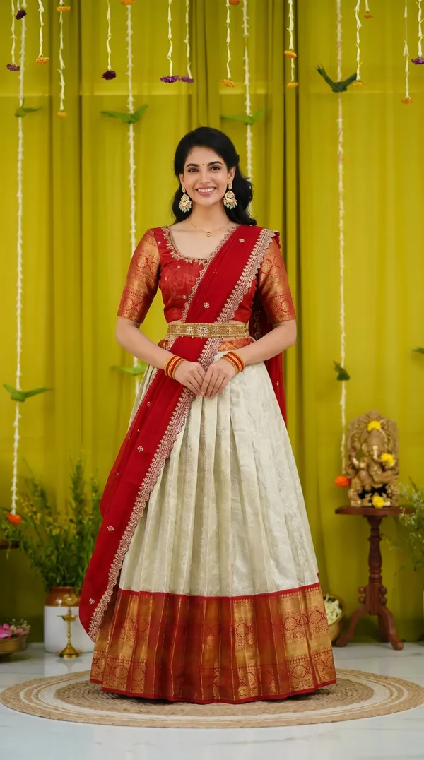 Kanjivaram_Silk_Zari_Half_Saree_stitched-Lehenga_With_Blouse_Along_With_Banarsi_Silk