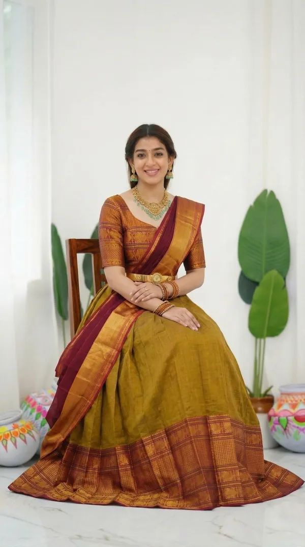 Kanjivaram_Silk_Zari_Half_Saree_stitched-Lehenga_With_Blouse_Along_With_Banarsi_Silk