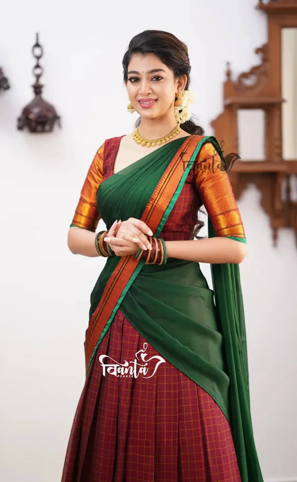 Green_tone_and_Shade_of_Maroon_Cotton_Halfsaree
