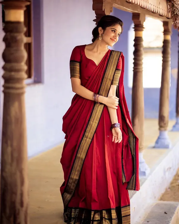 Kanjivaram_Silk_Zari_Half_Saree_Lehenga_With_Blouse_Along_With_Banarsi_Silk_Dupatta