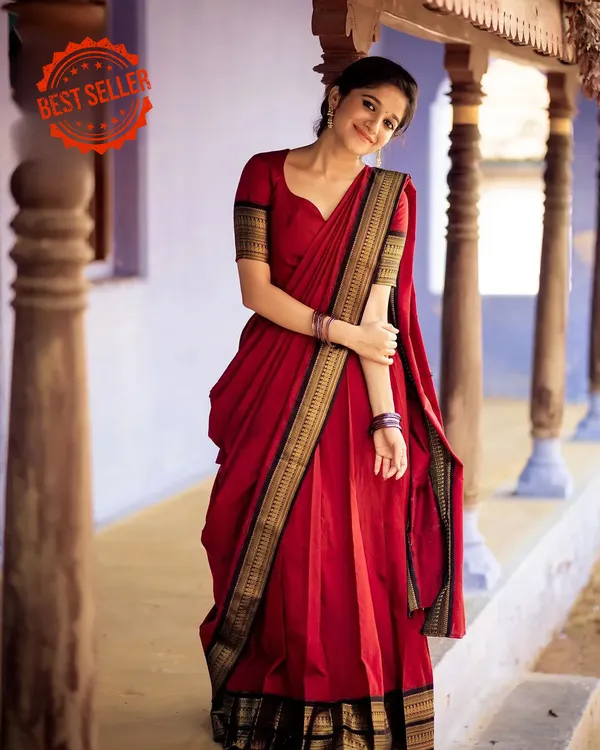 Kanjivaram_Silk_Zari_Half_Saree_Lehenga_With_Blouse_Along_With_Banarsi_Silk_Dupatta