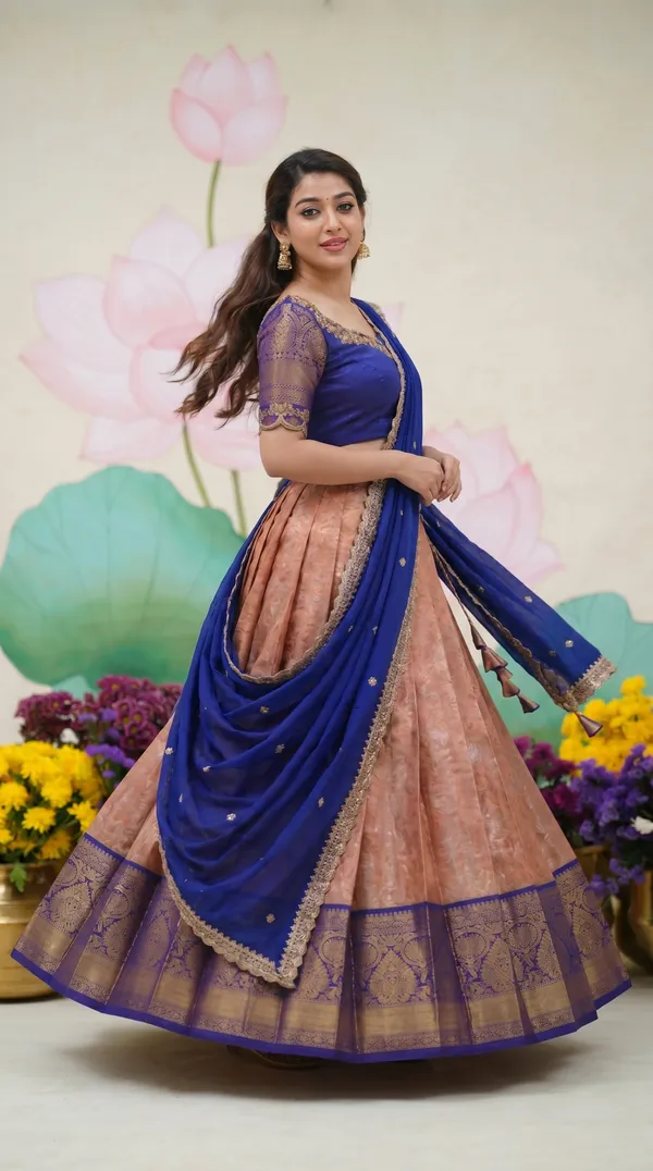 Kanjivaram_Silk_Zari_Half_Saree_stitched-Lehenga_With_Blouse_Along_With_Banarsi_Silk