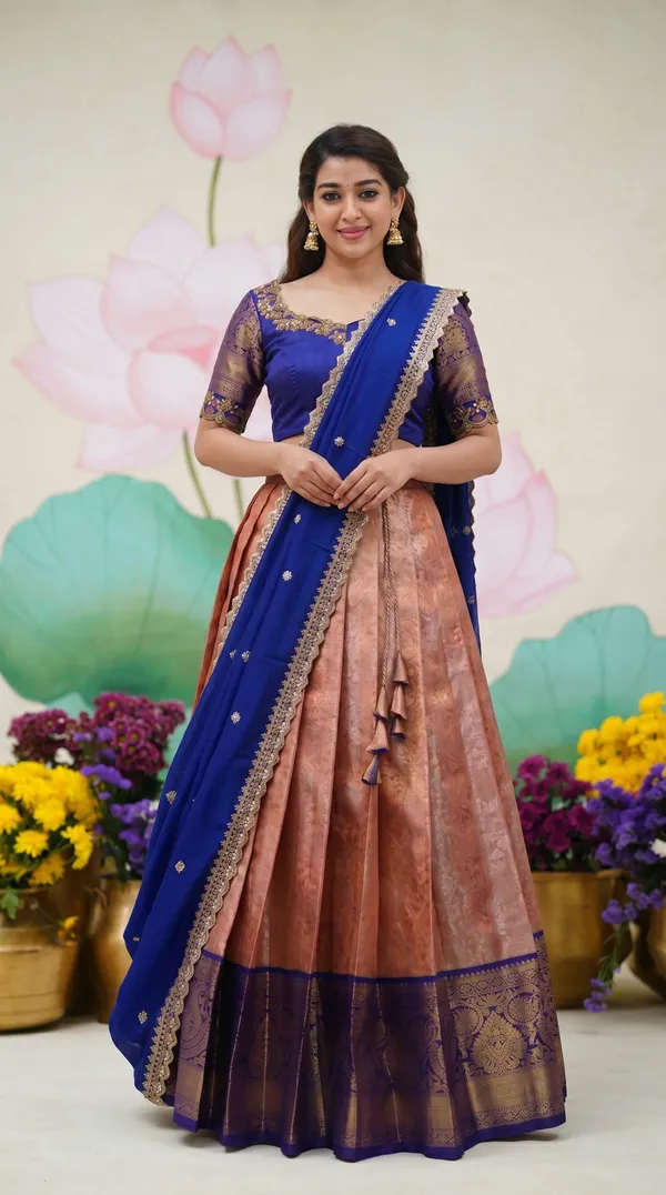 Kanjivaram_Silk_Zari_Half_Saree_stitched-Lehenga_With_Blouse_Along_With_Banarsi_Silk