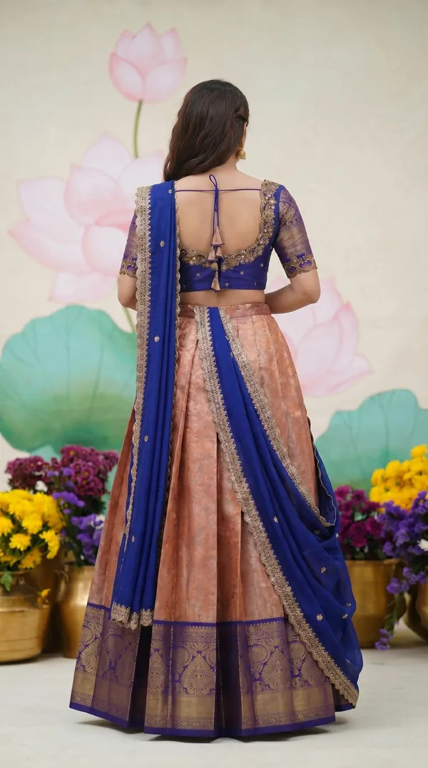 Kanjivaram_Silk_Zari_Half_Saree_stitched-Lehenga_With_Blouse_Along_With_Banarsi_Silk