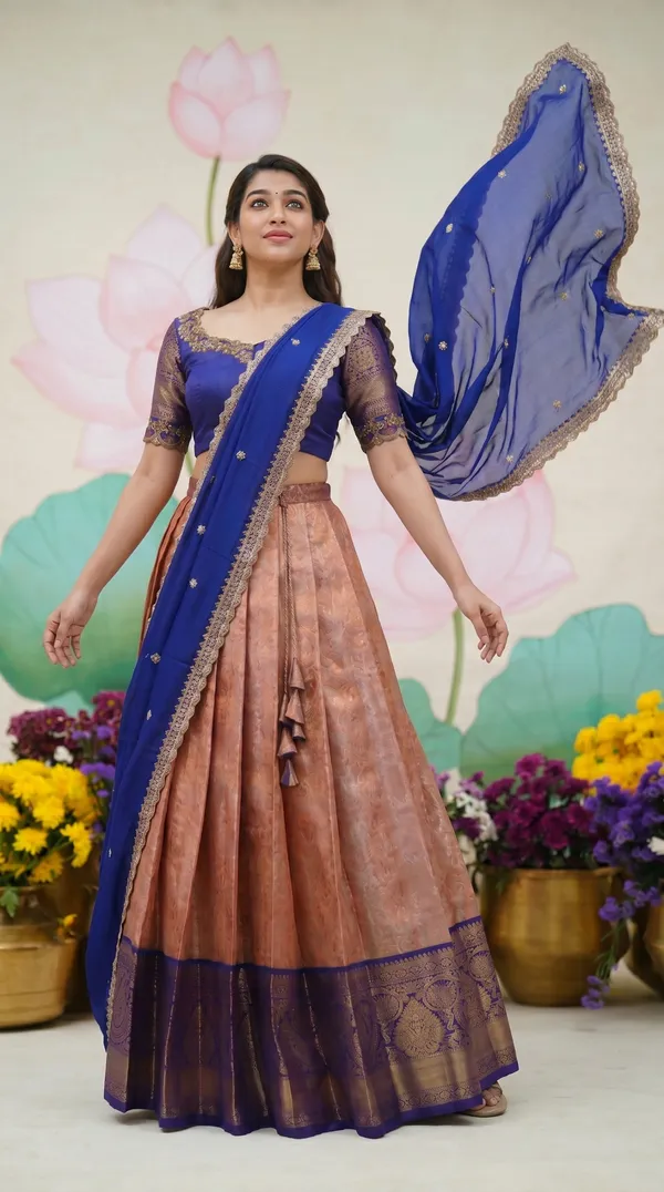 Kanjivaram_Silk_Zari_Half_Saree_stitched-Lehenga_With_Blouse_Along_With_Banarsi_Silk