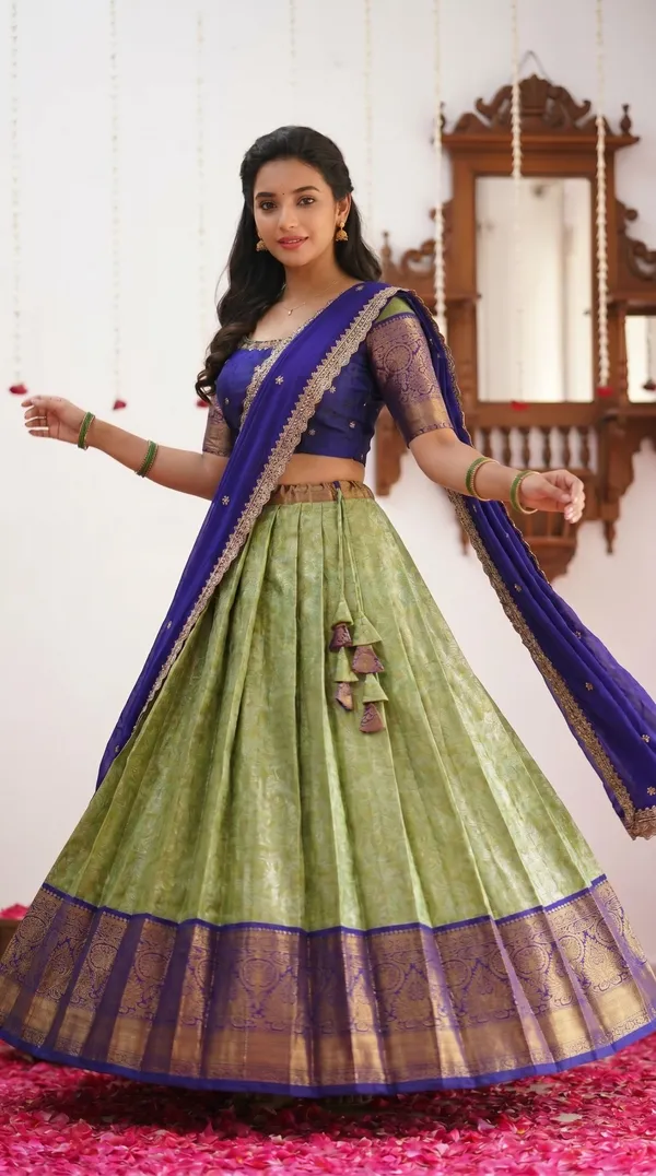 Kanjivaram_Silk_Zari_Half_Saree_stitched-Lehenga_With_Blouse_Along_With_Banarsi_Silk