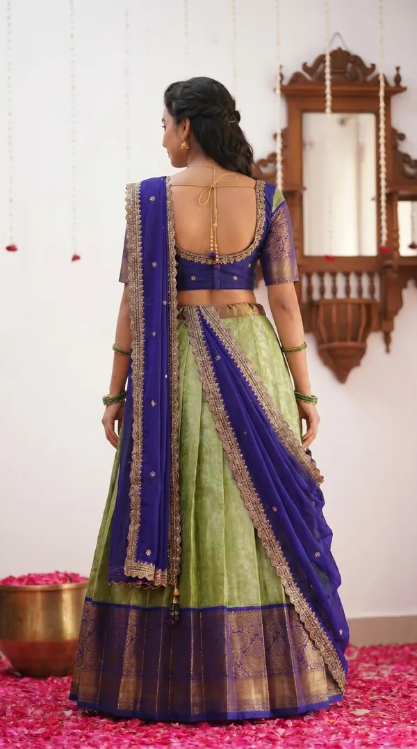 Kanjivaram_Silk_Zari_Half_Saree_stitched-Lehenga_With_Blouse_Along_With_Banarsi_Silk