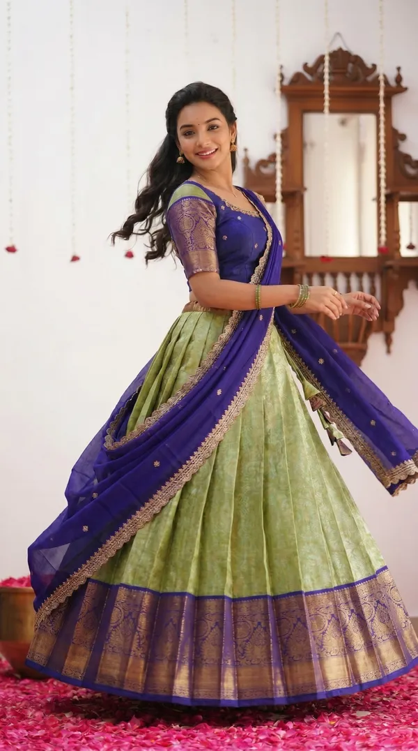 Kanjivaram_Silk_Zari_Half_Saree_stitched-Lehenga_With_Blouse_Along_With_Banarsi_Silk