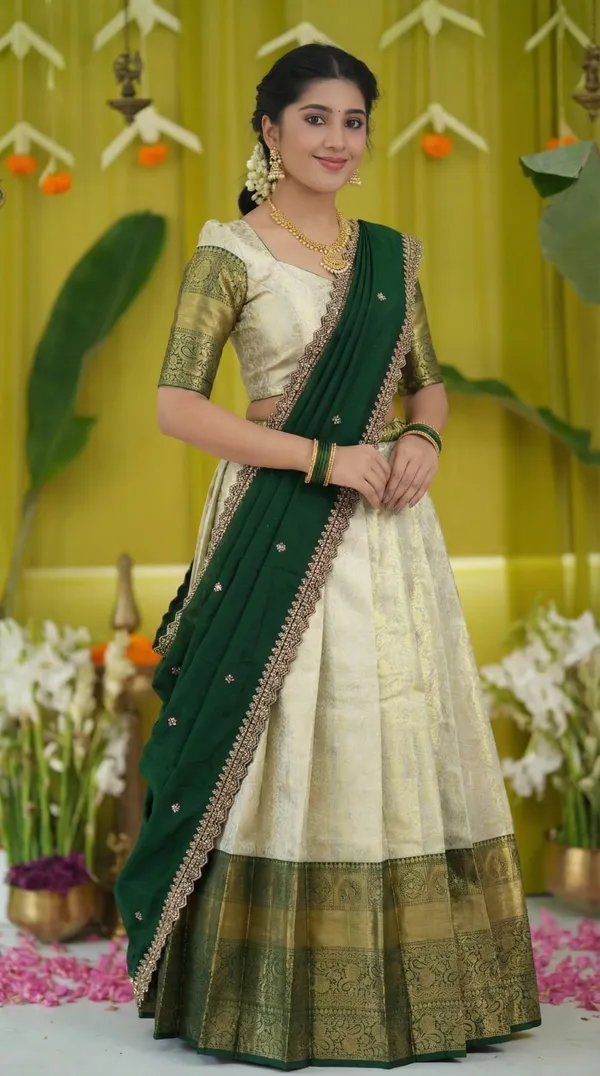 Kanjivaram_Silk_Zari_Half_Saree_stitched-Lehenga_With_Blouse_Along_With_Banarsi_Silk