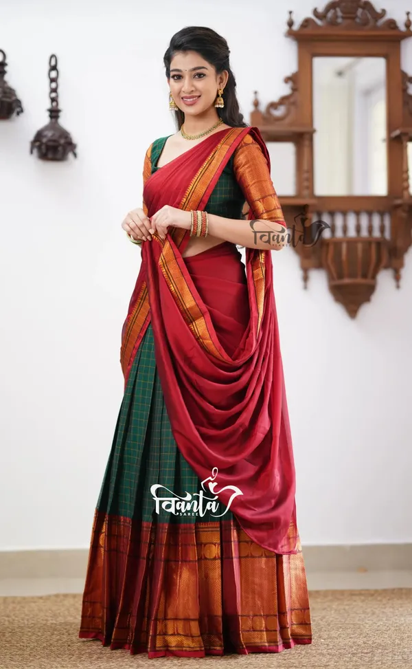 Red_tone_and_Shade_of_Green_Cotton_Halfsaree