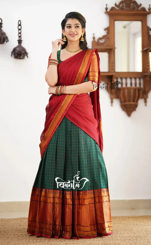 Red_tone_and_Shade_of_Green_Cotton_Halfsaree