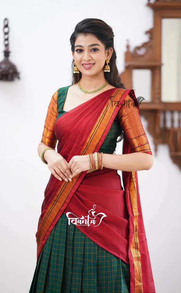 Red_tone_and_Shade_of_Green_Cotton_Halfsaree
