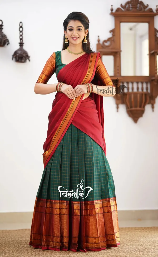 Red_tone_and_Shade_of_Green_Cotton_Halfsaree