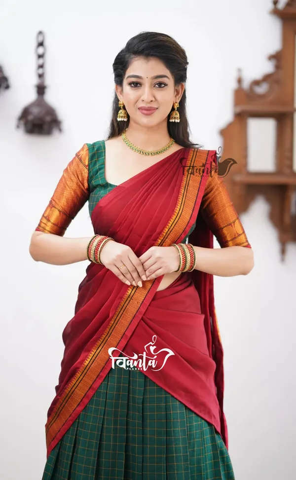 Red_tone_and_Shade_of_Green_Cotton_Halfsaree