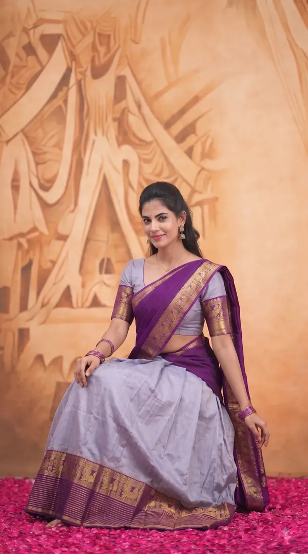 Traditional_Silver_Gray_Half_Saree_with_Wine_Dhavani