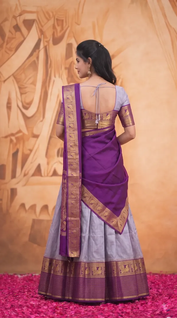 Traditional_Silver_Gray_Half_Saree_with_Wine_Dhavani