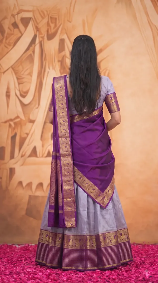 Traditional_Silver_Gray_Half_Saree_with_Wine_Dhavani