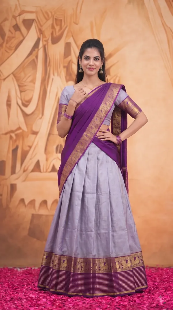 Traditional_Silver_Gray_Half_Saree_with_Wine_Dhavani