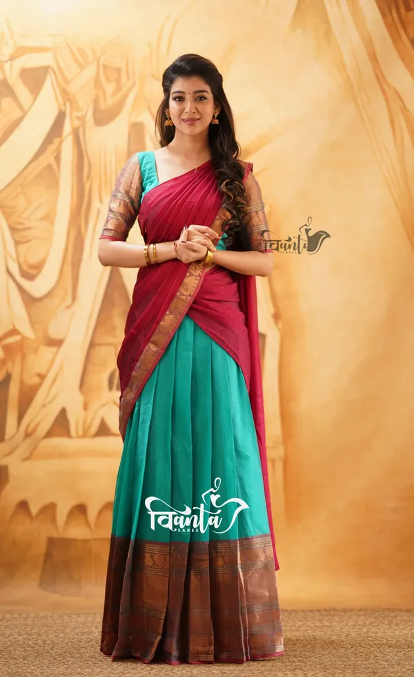 Padmaja_-_Light-Green_and_Red_Cotton_Halfsaree