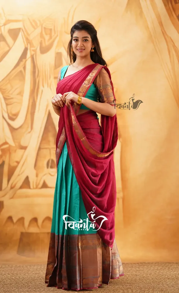 Padmaja_-_Light-Green_and_Red_Cotton_Halfsaree