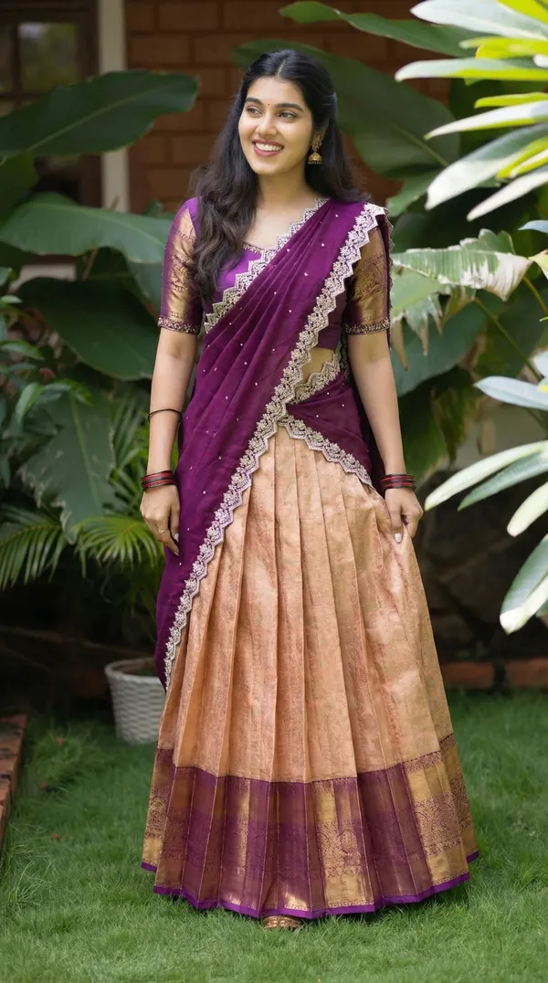 Kanjivaram_Silk_Zari_Half_Saree_stitched-Lehenga_With_Blouse_Along_With_Banarsi_Silk