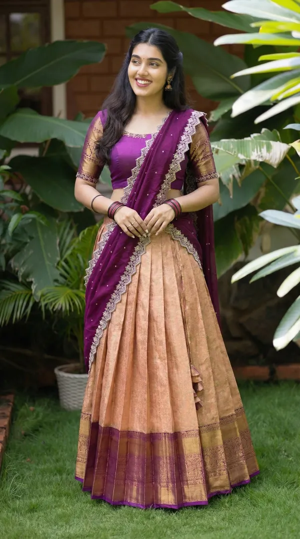 Kanjivaram_Silk_Zari_Half_Saree_stitched-Lehenga_With_Blouse_Along_With_Banarsi_Silk