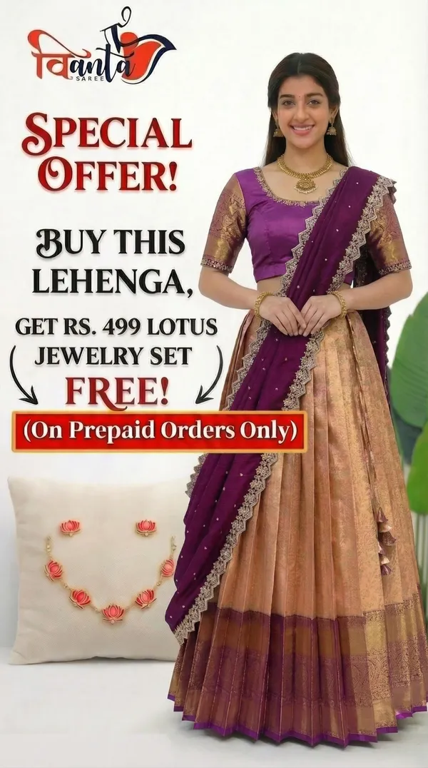 Kanjivaram_Silk_Zari_Half_Saree_stitched-Lehenga_With_Blouse_Along_With_Banarsi_Silk
