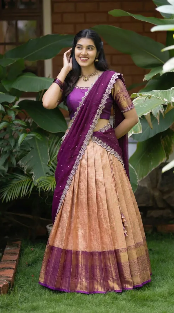 Kanjivaram_Silk_Zari_Half_Saree_stitched-Lehenga_With_Blouse_Along_With_Banarsi_Silk