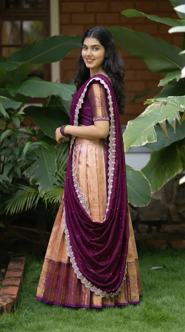 Kanjivaram_Silk_Zari_Half_Saree_stitched-Lehenga_With_Blouse_Along_With_Banarsi_Silk