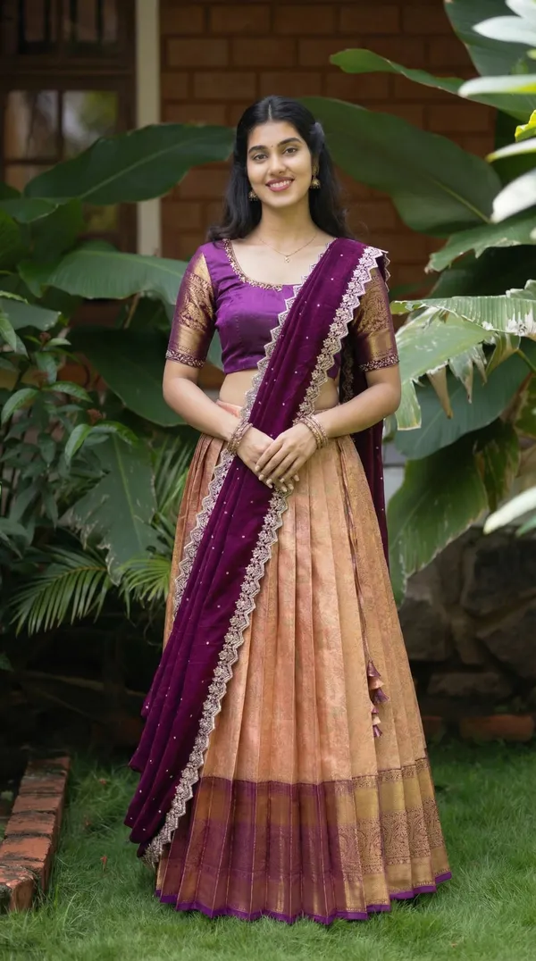 Kanjivaram_Silk_Zari_Half_Saree_stitched-Lehenga_With_Blouse_Along_With_Banarsi_Silk
