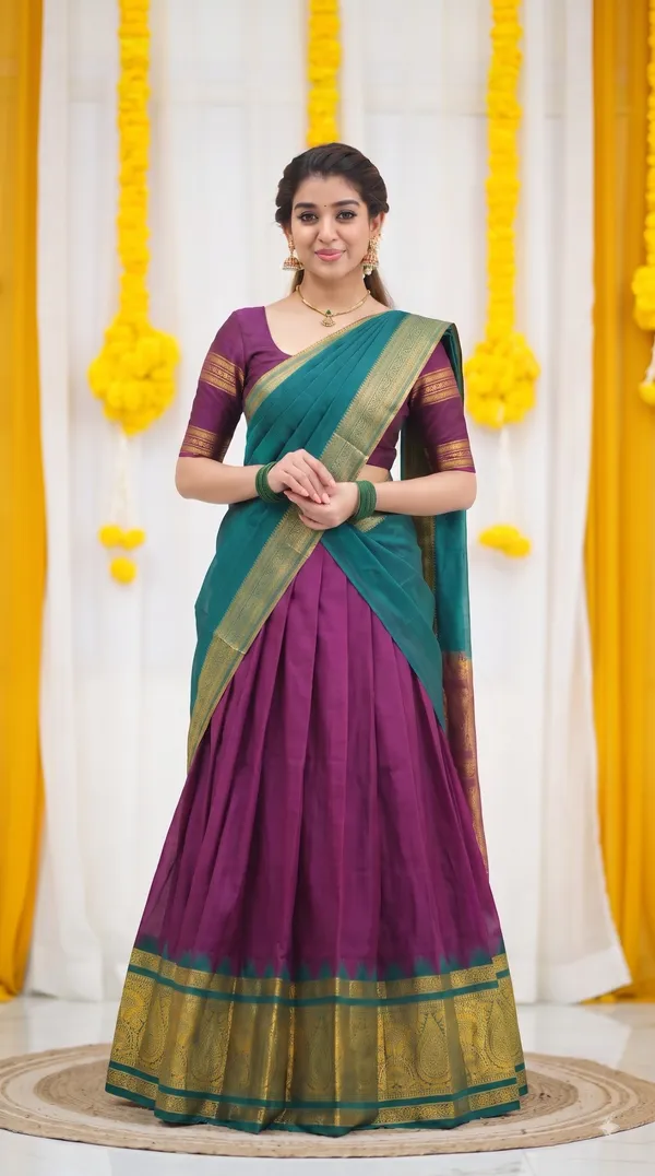 Traditional_Deep_Wine_Half_Saree_with_Rama_Dhavani
