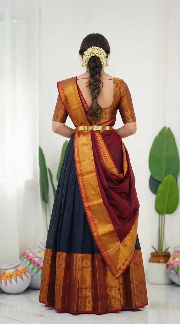 Kanjivaram_Silk_Zari_Half_Saree_stitched-Lehenga_With_Blouse_Along_With_Banarsi_Silk