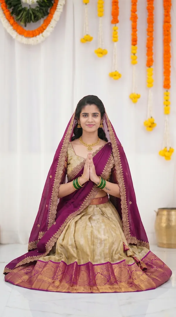 Kanjivaram_Silk_Zari_Half_Saree_stitched-Lehenga_With_Blouse_Along_With_Banarsi_Silk
