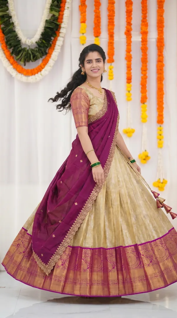 Kanjivaram_Silk_Zari_Half_Saree_stitched-Lehenga_With_Blouse_Along_With_Banarsi_Silk