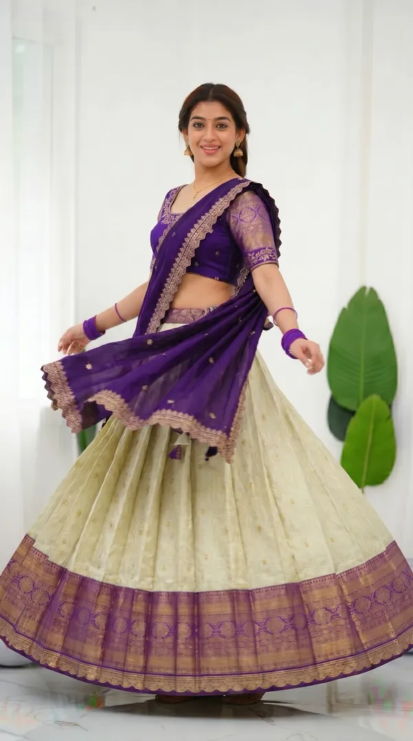 Kanjivaram_Silk_Zari_Half_Saree_stitched-Lehenga_With_Blouse_Along_With_Banarsi_Silk