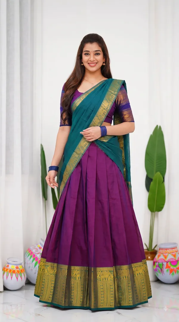 Traditional_Deep_Wine_Half_Saree_with_Rama_Dhavani