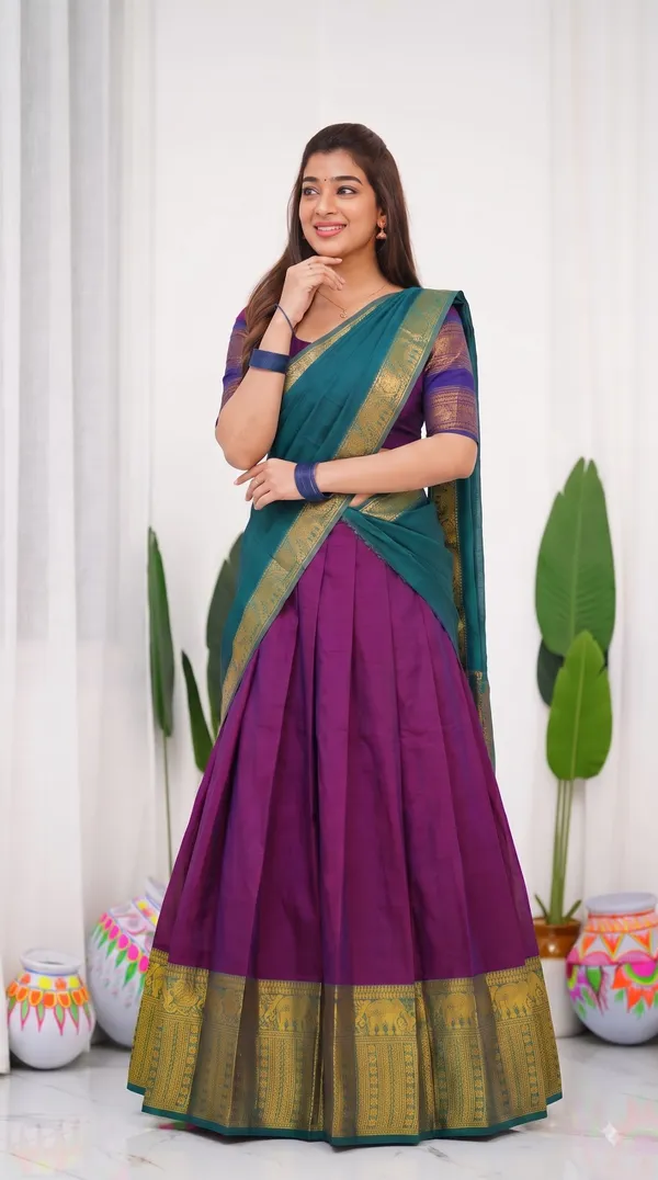Traditional_Deep_Wine_Half_Saree_with_Rama_Dhavani