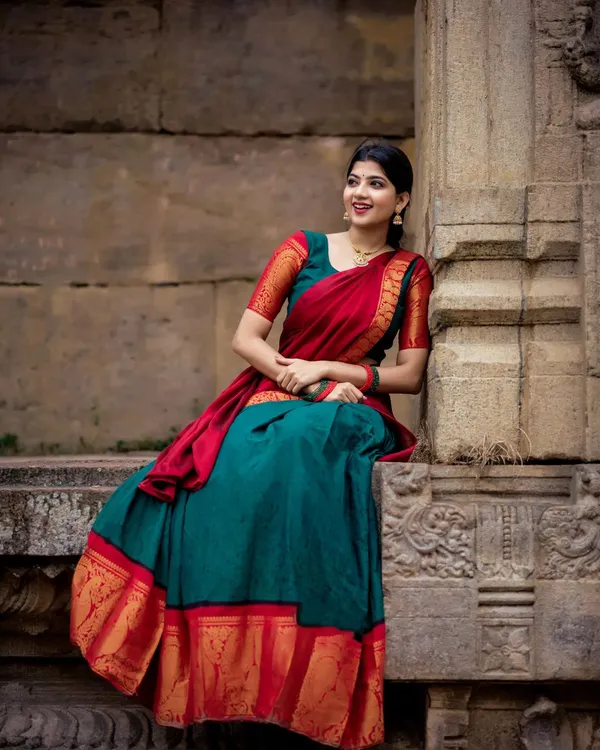 Kanjivaram_Silk_Zari_Half_Saree_Lehenga_With_Blouse_Along_With_Banarsi_Silk_Dupatta