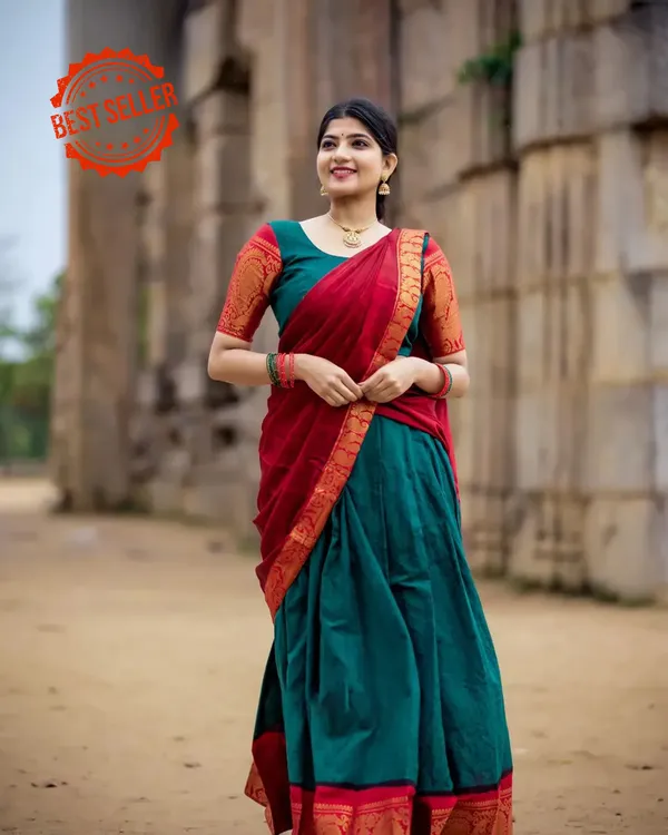 Kanjivaram_Silk_Zari_Half_Saree_Lehenga_With_Blouse_Along_With_Banarsi_Silk_Dupatta