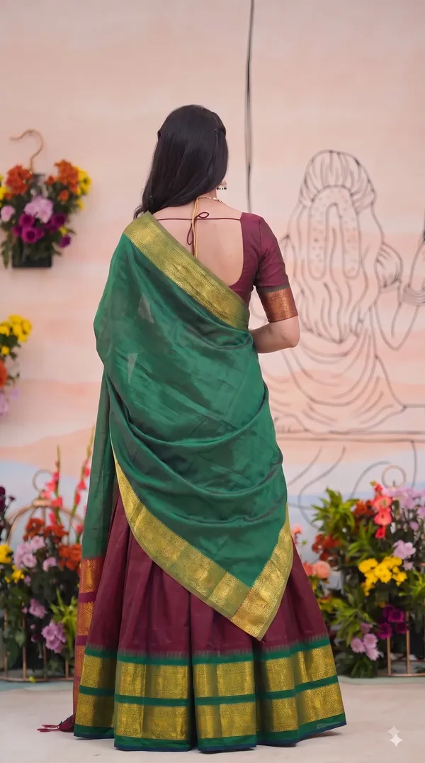 Traditional_Ruby_Maroon_Half_Saree_with_Green_Dhavani